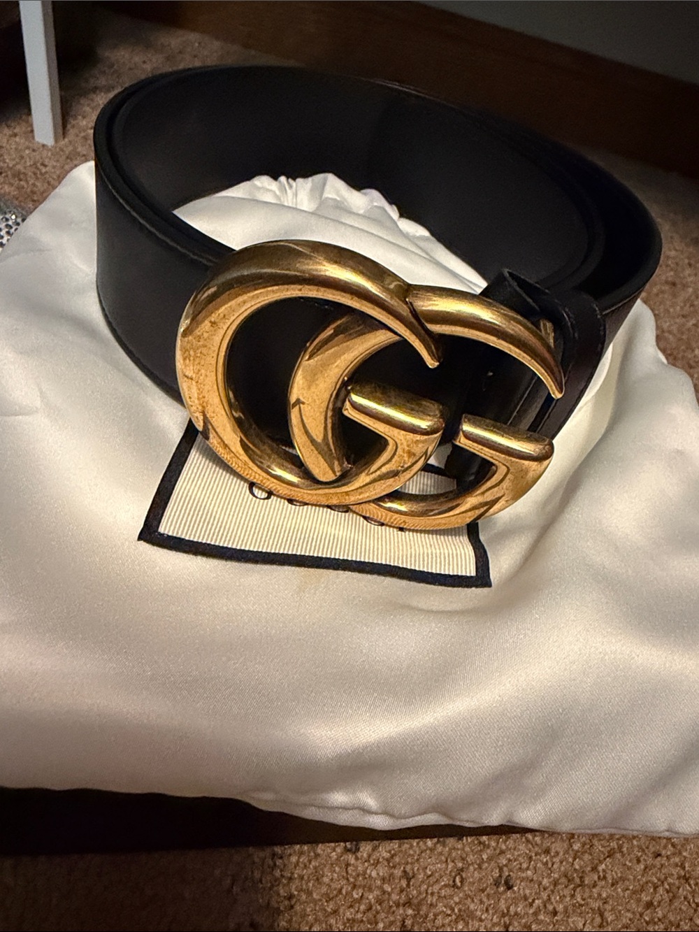 Gucci Black Leather Belt with Gold Double G Buckle